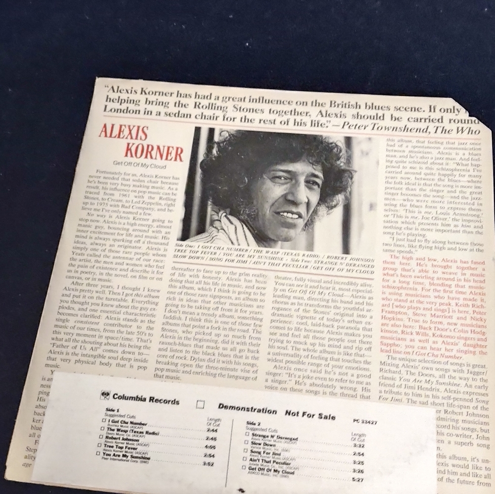 Alexis Korner Get Off My Cloud Record Album